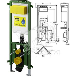Инсталляция Eco Plus 1130 мм угловая для подвесного унитаза модель 81412 (606725) - VIEGA