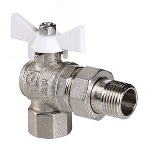 Кран шаровой угловой со сгоном 3/4' ВН белая ручка бабочка BASE - VALTEC