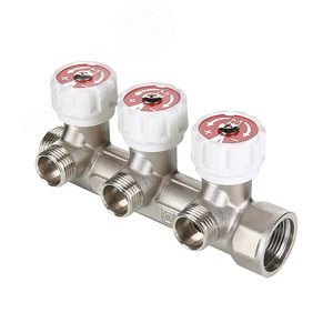 Коллектор 3/4'x3 выхода 1/2' НР с вентилями (на подающий трубопровод) - VALTEC