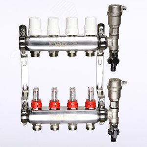 Коллекторная группа со встроенными расходомерами в сборе 1'x8 выходов евроконус 3/4' из нержавеющей стали - фото 2
