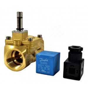 Клапан эл/магн латунь НЗ EV220W Ду40 Ру16 G1 1/2 ВР серия 10-50 с катушкой AS024CS 24В AC 80С - Danfoss