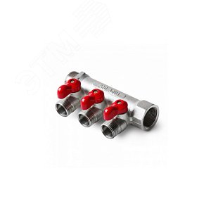 Коллектор латунный никелированный с шаровыми кранами 2 выхода, 3/4x1/2 - PRO AQUA