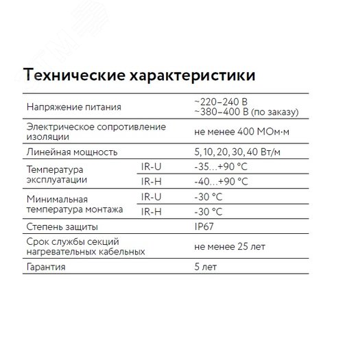Секция нагревательная кабельная 30IR-U-2-01-1100-040 (43059075000087) - фото 3