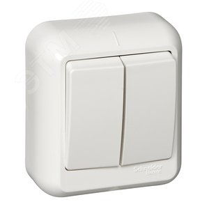 ПРИМА Выключатель двухклавишный наружный 250В 10А белый монтажная пластина (VA5U-214M-B)