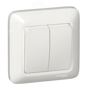 ПРИМА Выключатель двухклавишный скрытый белый индивидуальная упаковка (VS5U-218-BI)