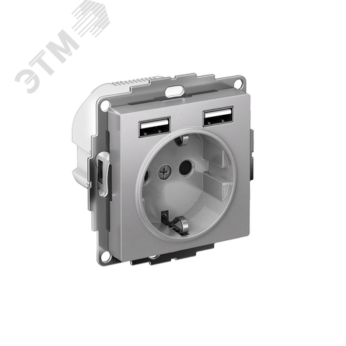 РОЗЕТКА ATLASDESIGN 16А c 2 USB A+A, 5В/2,4А, 2х5В/1,2А, механизм, АЛЮМИНИЙ - SE (Потенциал)