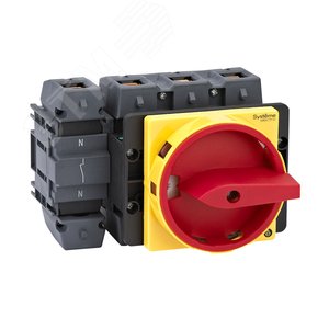 Выключатель-разъединитель 4P 125А IP20 С КРАСНОЙ РУКОЯТКОЙ НА ДВЕРЦУ 4 ВИНТАМИ С ЗАМКОМ - SE (Systeme)