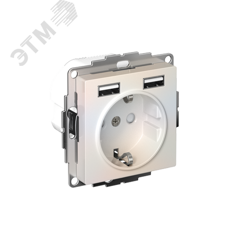 РОЗЕТКА ATLASDESIGN 16А c 2 USB A+A, 5В/2,4А, 2х5В/1,2А, механизм, ЖЕМЧУГ - SE (Потенциал)