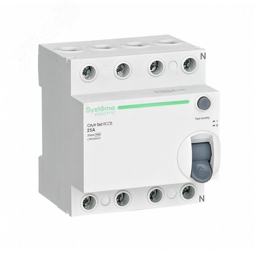 Выключатель дифференциального тока (ВДТ) 25А 4P 30мА Тип-AC 400В City9 Set - SE Systeme, артикул C9R36425