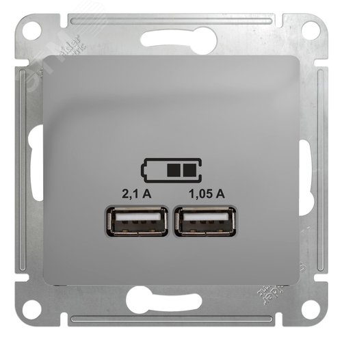 GLOSSA Розетка USB в рамку алюминий  5В/2100мА - SE (Потенциал)