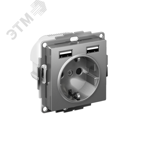 РОЗЕТКА ATLASDESIGN 16А c 2 USB A+A, 5В/2,4 А, 2х5В/1,2 А, механизм, СТАЛЬ - SE Потенциал
