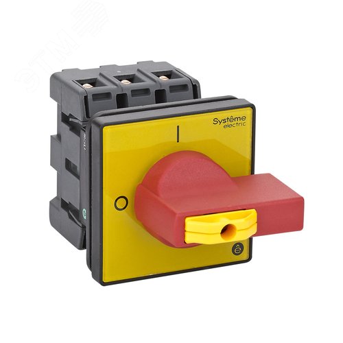 ВЫКЛЮЧАТЕЛЬ-РАЗЪЕДИНИТЕЛЬ 3P 63A IP20 С КРАСНОЙ РУКОЯТКОЙ НА ДВЕРЦУ 4 ВИНТА 1 ЗАМОК - SE (Systeme)