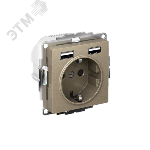 РОЗЕТКА ATLASDESIGN 16А c 2 USB A+A, 5В/2,4А, 2х5В/1,2А, механизм, ШАМПАНЬ - SE (Потенциал)