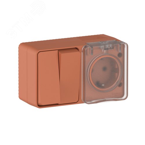 AtlasDesign PROFI IP54 О/У БЛОК: РОЗ. з/к со шт. 16А, ВЫКЛ.2-клав.10А, ТЕРРАКОТОВЫЙ - SE Потенциал, артикул ATN547074
