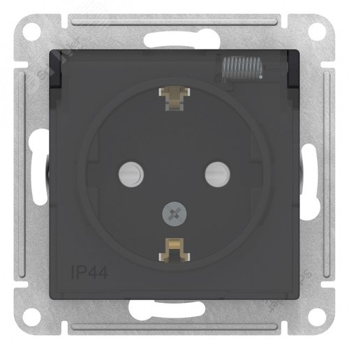 ATLASDESIGN AQUA РОЗЕТКА с заземлением со шторкамис прозрачной крышкой, 16А, IP44, механизм, КАРБОН - фото 4