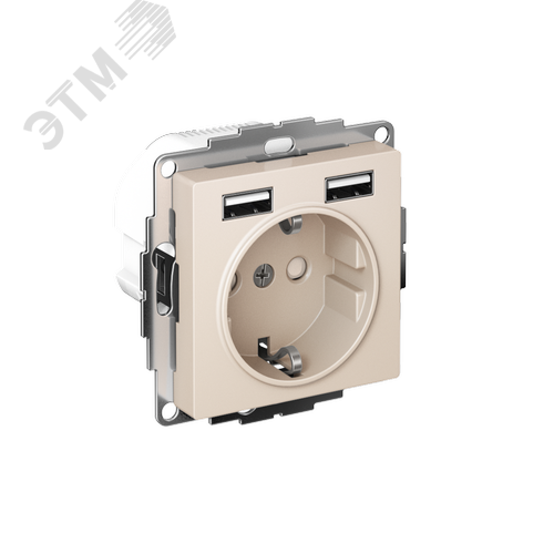 РОЗЕТКА ATLASDESIGN 16А c 2 USB A+A, 5В/2,4А, 2х5В/1,2А, механизм, БЕЖЕВЫЙ - SE Потенциал