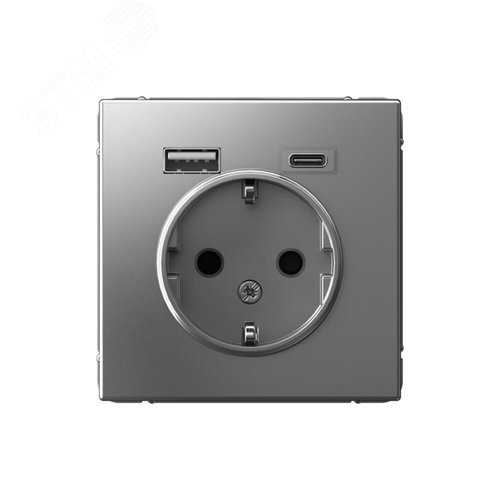 ARTGALLERY розетка 16А с 2 USB A+C, 5В/2,4А/3,0А, 2х5В/1,5А, механизм, сталь - SE (Потенциал)