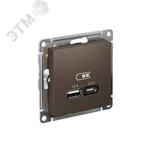 РОЗЕТКА USB ATLASDESIGN A+С, 5В/2,4А, 2х5В/1,2А, механизм, МОККО - SE (Потенциал)