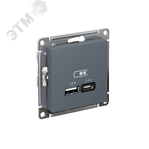 РОЗЕТКА USB ATLASDESIGN A+С, 5В/2,4А, 2х5В/1,2А, механизм, ГРИФИЛЬ - SE (Потенциал)