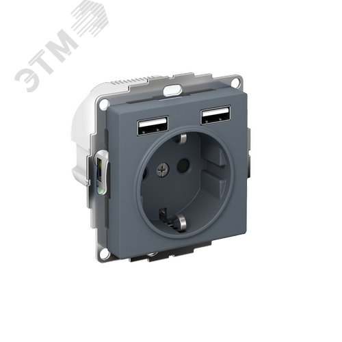 РОЗЕТКА ATLASDESIGN 16А c 2 USB A+A, 5В/2,4А, 2х5В/1,2А, механизм, ГРИФИЛЬ - SE (Потенциал)