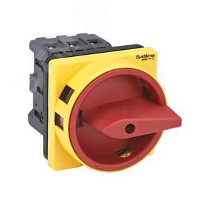 ВЫКЛЮЧАТЕЛЬ-РАЗЪЕДИНИТЕЛЬ 3P 32A С КРАСНОЙ РУКОЯТКОЙ НА ДВЕРЦУ 4 ВИНТАМИ - SE Systeme