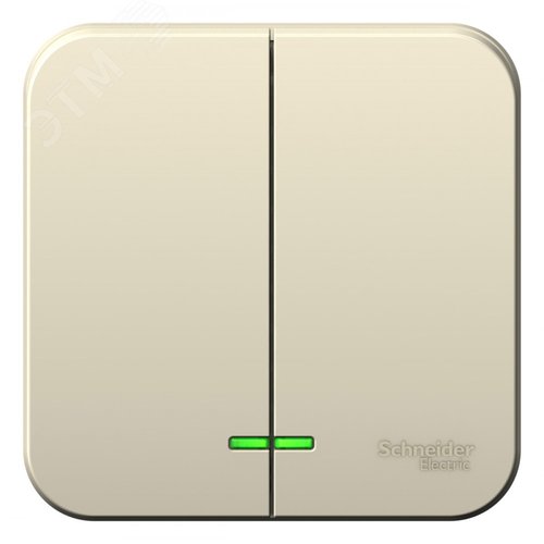 Выключатель наружный двухклавишный BLANCA (cх.5) с подстветкой, изолирующей пластиной, 10А, 250В, молочный (BLNVA105112)