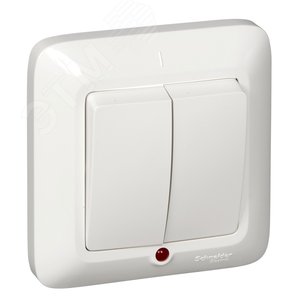 ПРИМА Выключатель двухклавишный скрытый с индикацией 250В 6А белый (S56-039-B) 3