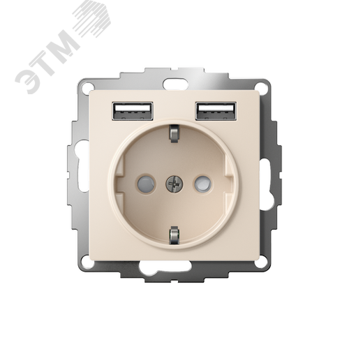 РОЗЕТКА ATLASDESIGN 16А c 2 USB A+A, 5В/2,4А, 2х5В/1,2А, механизм, БЕЖЕВЫЙ - фото 2
