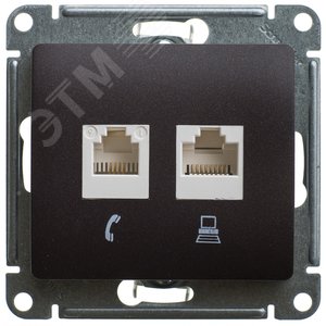 Розетка Glossa двойная компьютерная RJ45 + RJ45 кат.5E механизм шоколад (GSL000885KK) - Schneider Electric