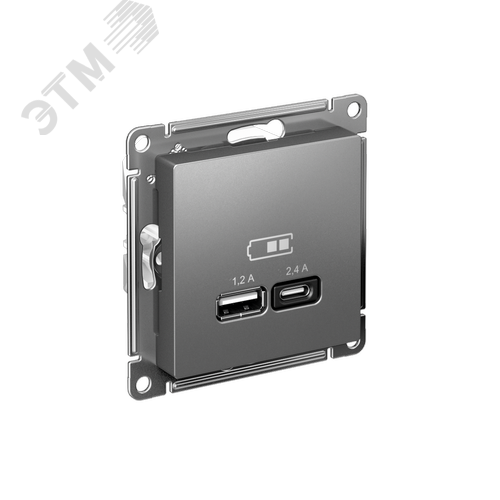 РОЗЕТКА USB ATLASDESIGN A+С, 5В/2,4 А, 2х5В/1,2 А, механизм, СТАЛЬ - SE Потенциал