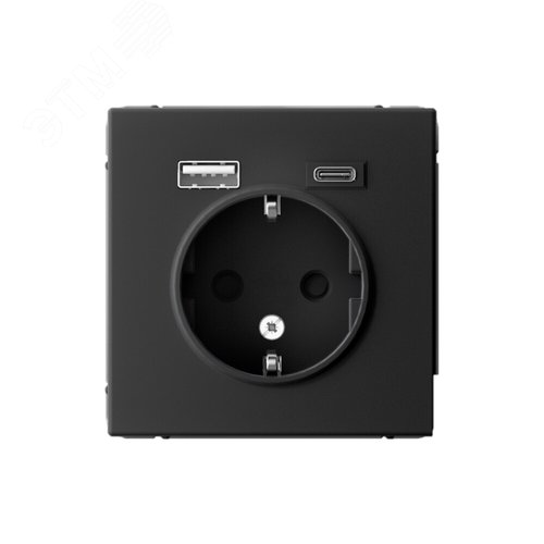 ARTGALLERY розетка 16А с 2 USB A+C, 5В/2,4А/3,0А, 2х5В/1,5А, механизм, карбон - SE (Потенциал)