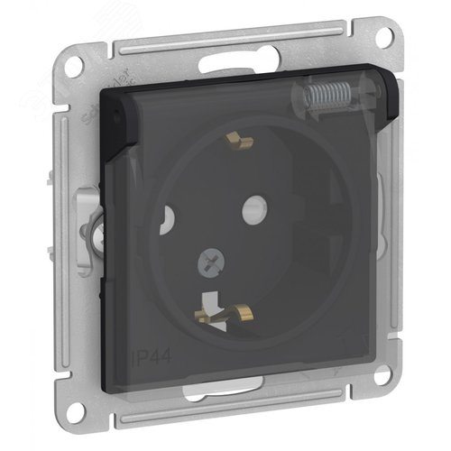 ATLASDESIGN AQUA РОЗЕТКА с заземлением со шторкамис прозрачной крышкой, 16А, IP44, механизм, КАРБОН - SE (Потенциал)