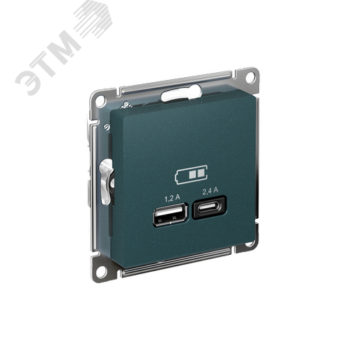 РОЗЕТКА USB ATLASDESIGN A+С, 5В/2,4 А, 2х5В/1,2 А, механизм, ИЗУМРУД - SE (Потенциал)