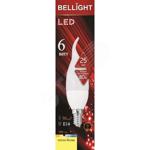 Лампа светодиодная LED BT35 6W 220V E14 3000K (Свеча на ветру) - BELLIGHT