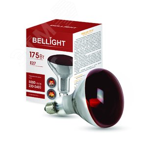 Лампа накаливания инфракрасная зеркальная ИКЗК 175вт 230-240В R125 E27 красн. - BELLIGHT