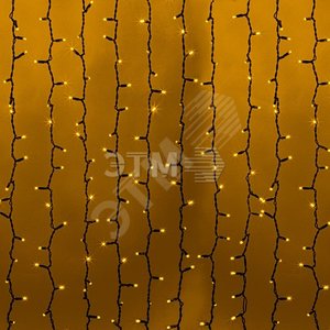 Гирлянда профессиональная Светодиодный Дождь 2х1,5м, постоянное свечение, черный провод КАУЧУК, 230 В, диоды ЖЁЛТЫЕ, 360 LED (237-121)