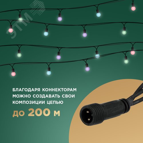 Гирлянда Мультишарики 17,5 мм, 10 м, черный ПВХ, 100 диодов, RGB - фото 5