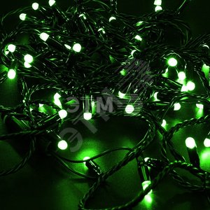 Гирлянда профессиональная Нить 10м, постоянное свечение, черный ПВХ, 230В, цвет: Зелёный (305-174)