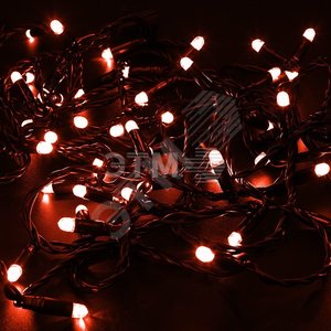 Гирлянда профессиональная Нить 10м, эффект мерцания (каждый 5-ый), черный ПВХ, 230В, цвет: Красный