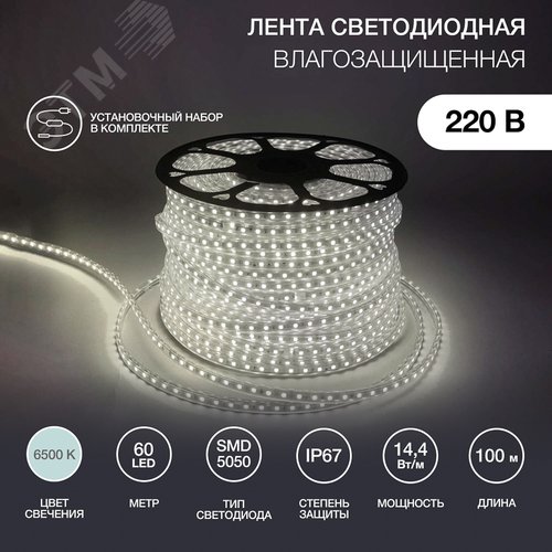 Лента LED уличная герметичная в силиконовой оболочке 220В 13х8мм IP67 SMd5050 60 диодов/метр белый (бухта 50м) - NEON-NIGHT
