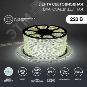 Лента LED уличная 220В, 6x10.6мм, IP67, SMD 3014, 120 LED/м, Теплый белый, 100м - фото 3