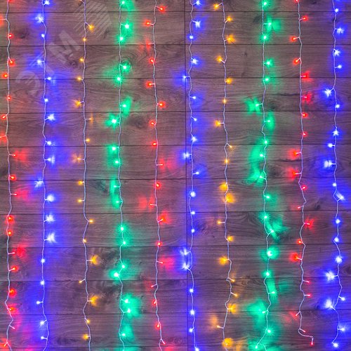 Гирлянда светодиодный Дождь 2x3 м, свечение с динамикой, прозрачный провод, 230 В, диоды мультиколор 3