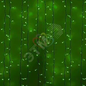 Гирлянда профессиональная Светодиодный Дождь 2х1.5м постоянное свечение белый провод 220В зеленый (235-114)