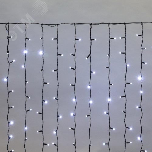 Гирлянда светодиодный Дождь 2х1,5 м, постоянное свечение, черный провод, 230 В, диоды белые