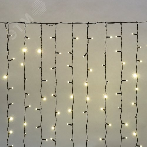 Гирлянда светодиодный Дождь 2х1,5 м, постоянное свечение, черный провод, 230 В, диоды тёплый белый