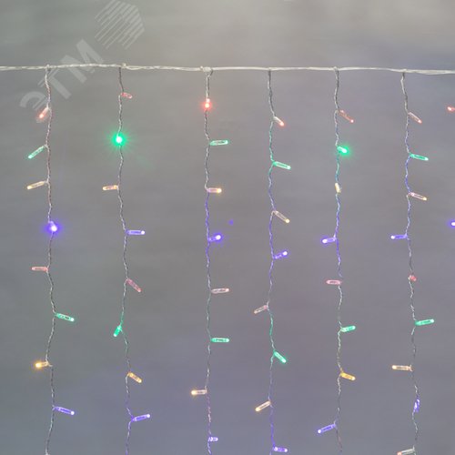 Гирлянда светодиодный Дождь 2х3 м, постоянное свечение, прозрачный провод, 230 В, диоды мультиколор
