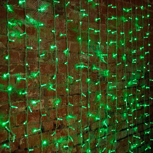 Гирлянда светодиодный Дождь 2х1,5 м, постоянное свечение, прозрачный провод, 230 В, диоды зелёные