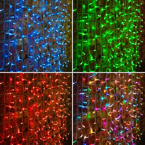 Гирлянда светодиодный Дождь 2х1,5 м, прозрачный провод, 230 В, диоды RGB, свечение с динамикой при приобретении контроллера 245-908 - NEON-NIGHT