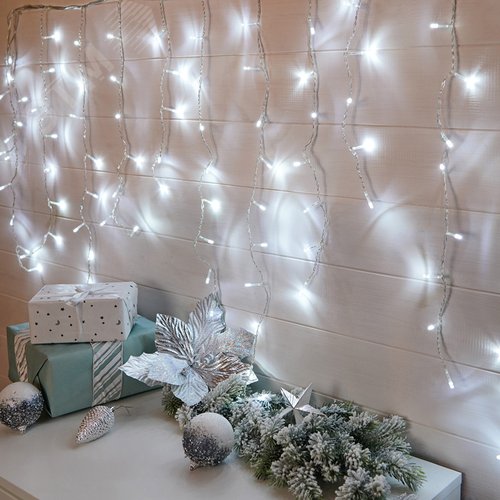 Гирлянда светодиодная Бахрома 3х0,8 м 200 LED белые, прозрачный ПВХ - фото 2