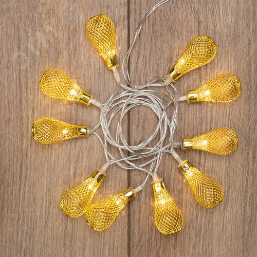 Гирлянда светодиодная восточные Фонарики 10 LED желтые 1,5 м, прозрачный ПВХ, питание 2xАА - фото 2